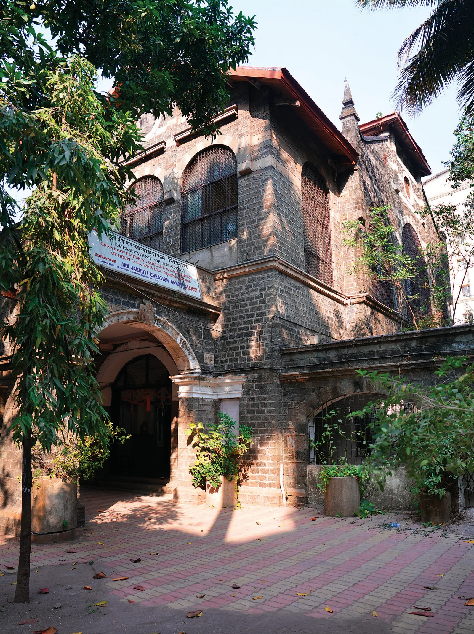 The imposing facade of the Grant Government Medical College Anatomy building where doctors are trained in clinical practice, surgery and scientific observation