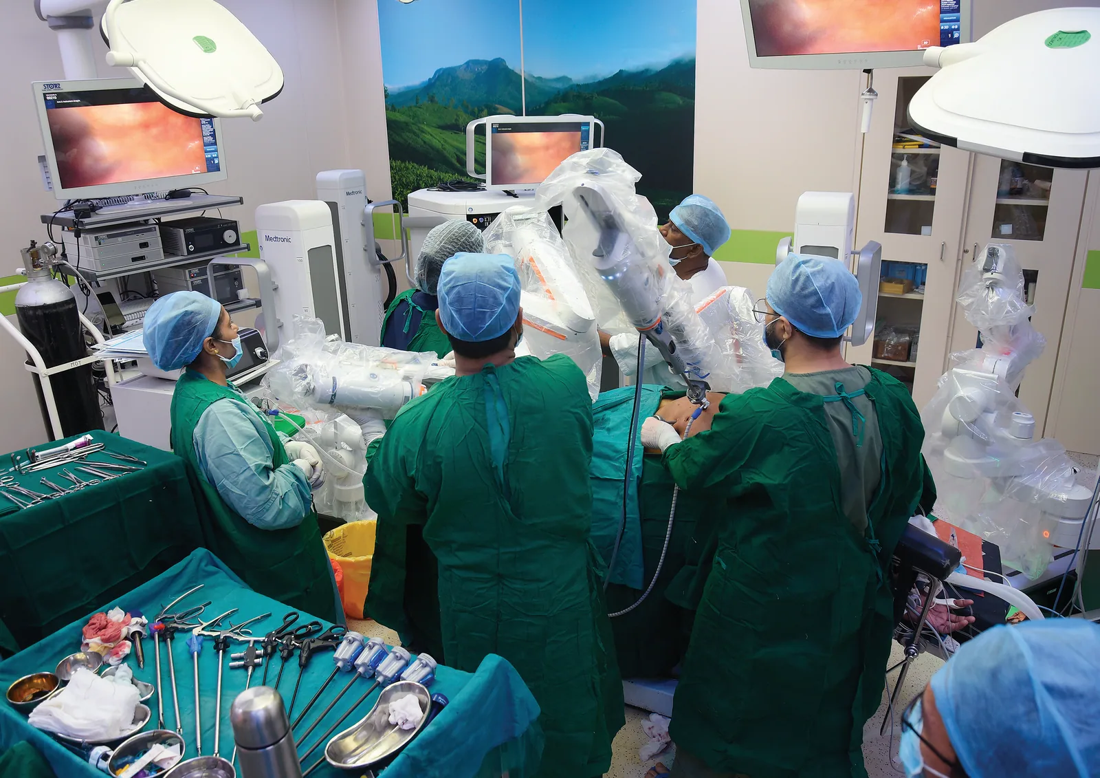 A robotic surgery underway