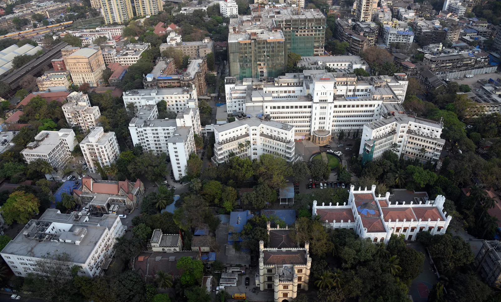 An aerial view of the hospital campus